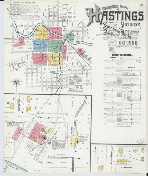 Hastings Michigan 1900 - Fire Insurance Index - Old Map Reprint