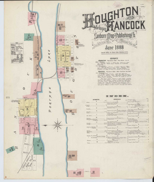 Houghton Michigan 1888 - Fire Insurance Index - Old Map Reprint