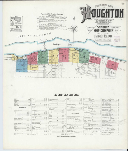 Houghton Michigan 1908 - Fire Insurance Index - Old Map Reprint
