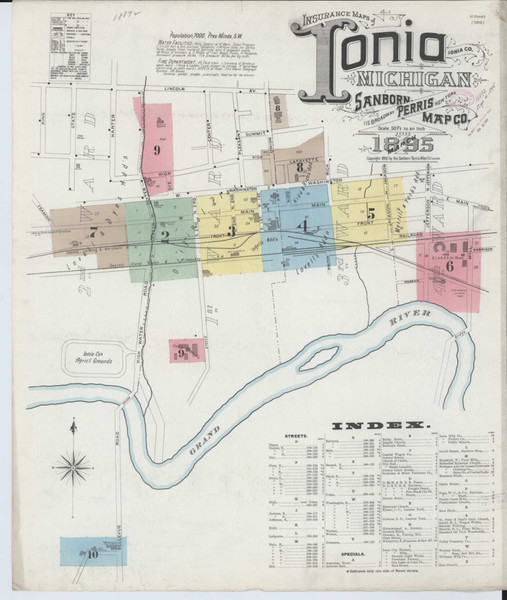 Ionia Michigan 1895 - Fire Insurance Index - Old Map Reprint