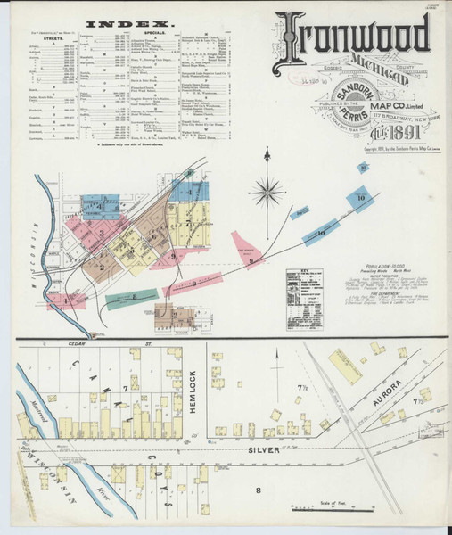 Ironwood Michigan 1891 - Fire Insurance Index - Old Map Reprint