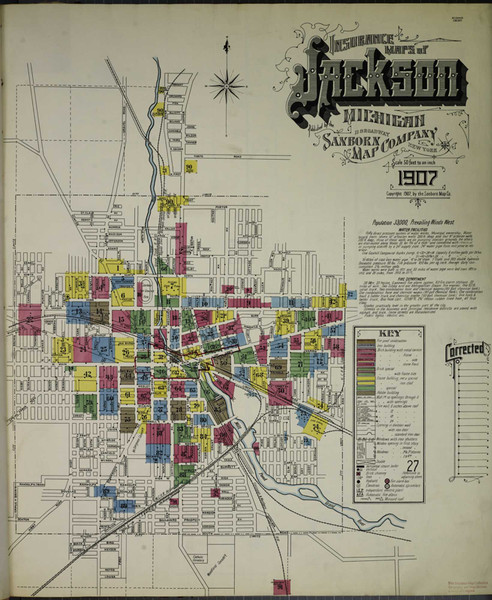 Jackson Michigan 1907 - Fire Insurance Index - Old Map Reprint