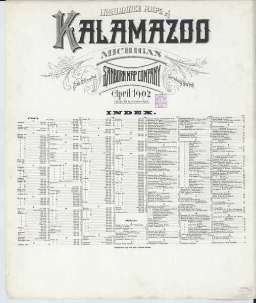Kalamazoo Michigan 1902 - Fire Insurance Index - Old Map Reprint