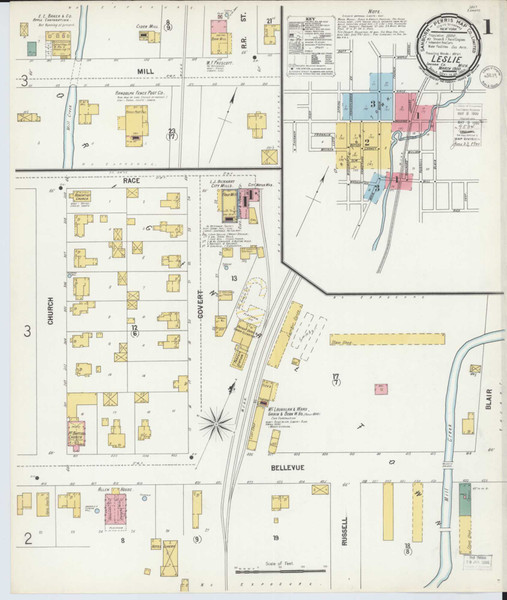 Leslie Michigan 1900 - Fire Insurance Index - Old Map Reprint
