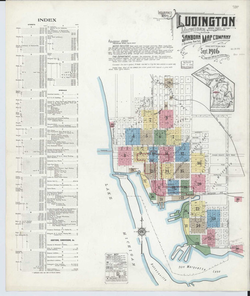 Ludington Michigan 1916 - Fire Insurance Index - Old Map Reprint
