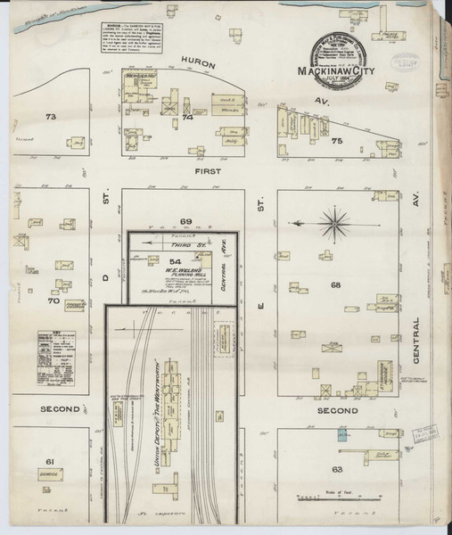 Mackinaw City Michigan 1884 - Fire Insurance Index - Old Map Reprint