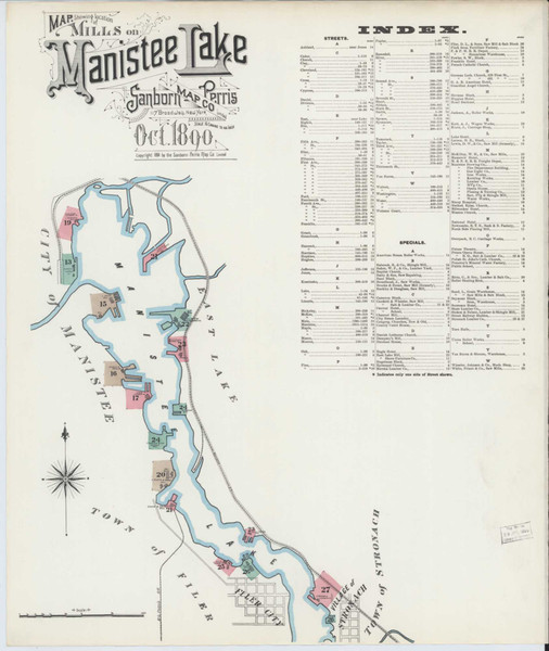 Manistee Michigan 1890 - Fire Insurance Index - Old Map Reprint