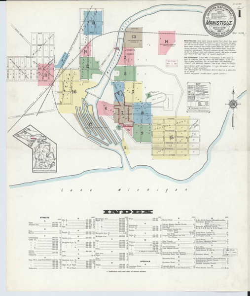 Manistique Michigan 1907 - Fire Insurance Index - Old Map Reprint