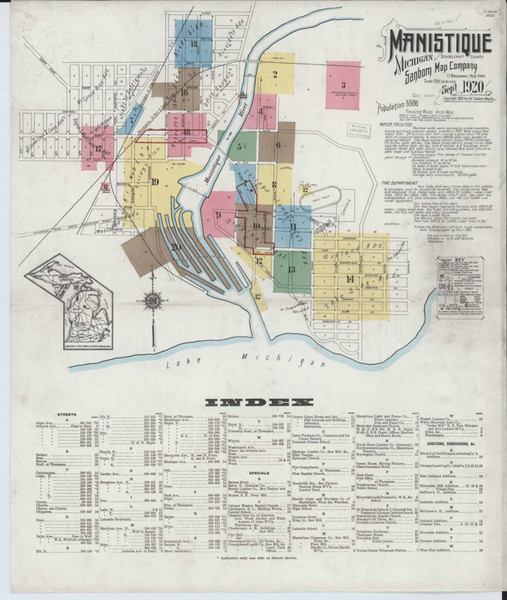 Manistique Michigan 1914 - Fire Insurance Index - Old Map Reprint