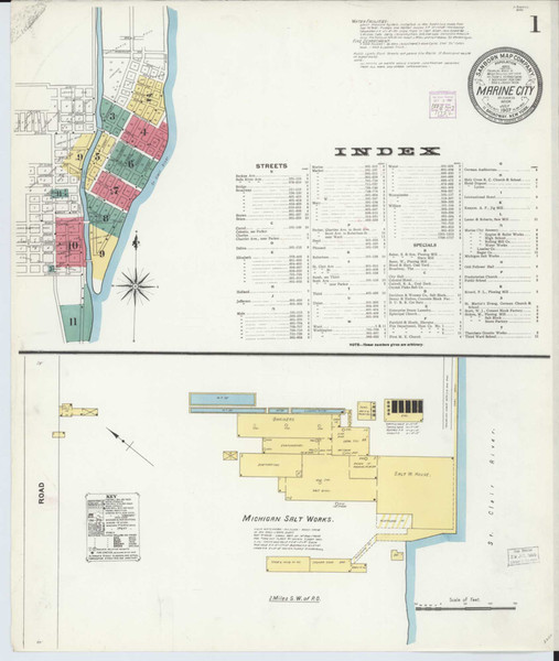 Marine City Michigan 1907 - Fire Insurance Index - Old Map Reprint