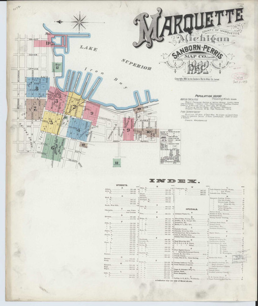 Marquette Michigan 1888 - Fire Insurance Index - Old Map Reprint