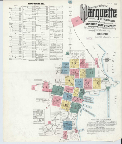 Marquette Michigan 1911 - Fire Insurance Index - Old Map Reprint