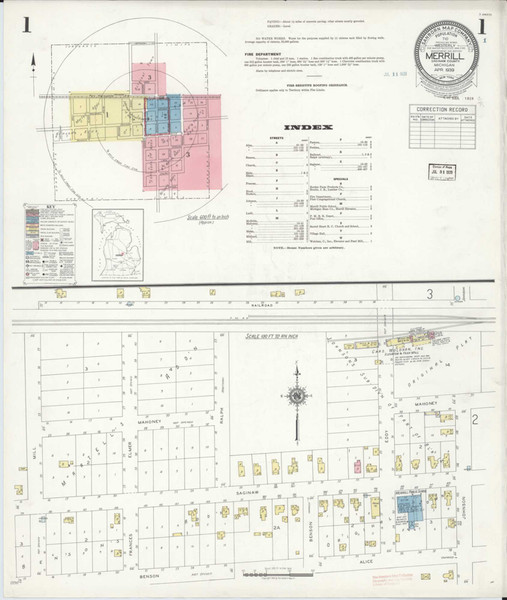 Merrill Michigan 1939 - Fire Insurance Index - Old Map Reprint