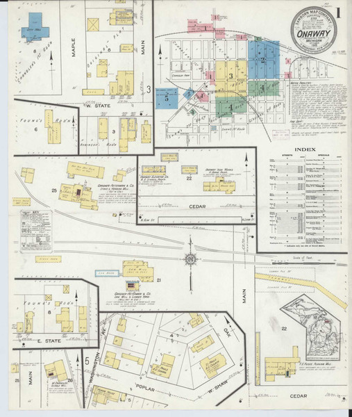 Onaway Michigan 1915 - Fire Insurance Index - Old Map Reprint