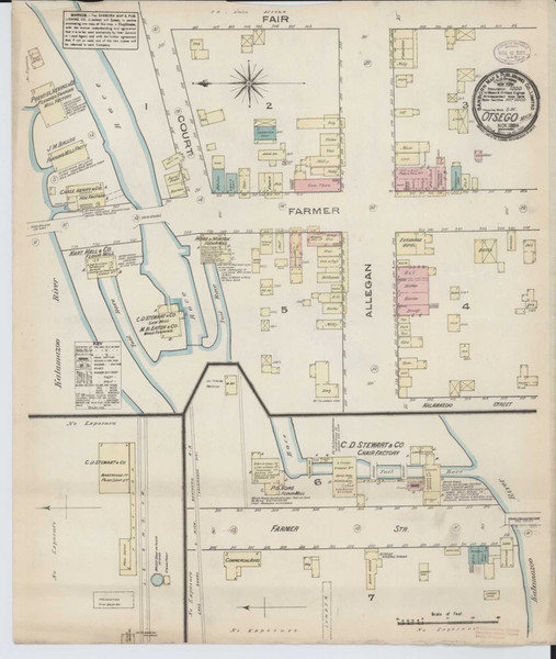 Otsego Michigan 1884 - Fire Insurance Index - Old Map Reprint