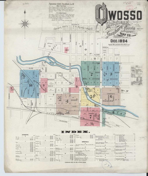 Owosso Michigan 1894 - Fire Insurance Index - Old Map Reprint