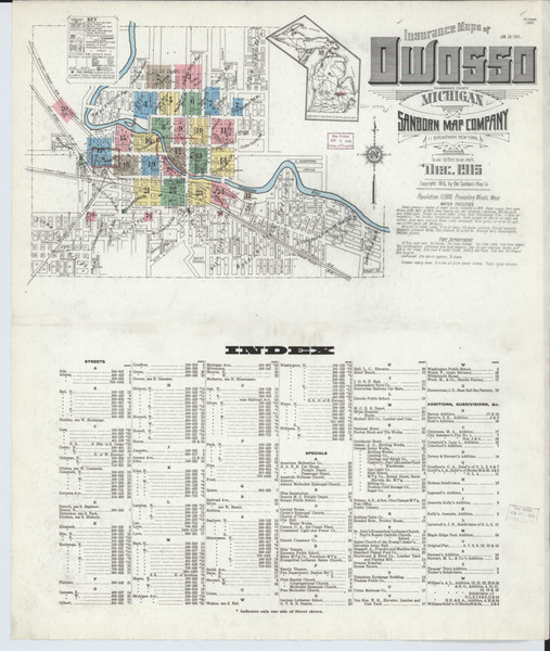 Owosso Michigan 1915 - Fire Insurance Index - Old Map Reprint