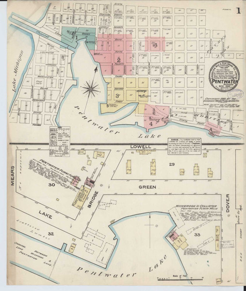 Pentwater Michigan 1883 - Fire Insurance Index - Old Map Reprint