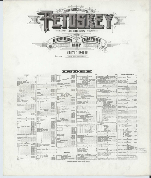 Petoskey Michigan 1919 - Fire Insurance Index - Old Map Reprint