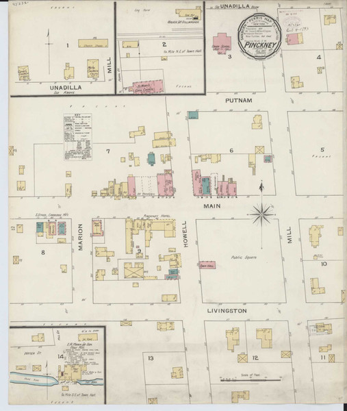 Pinckney Michigan 1893 - Fire Insurance Index - Old Map Reprint