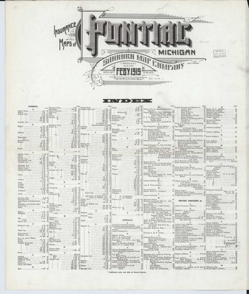 Pontiac Michigan 1919 - Fire Insurance Index - Old Map Reprint