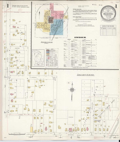 Reading Michigan 1938 - Fire Insurance Index - Old Map Reprint