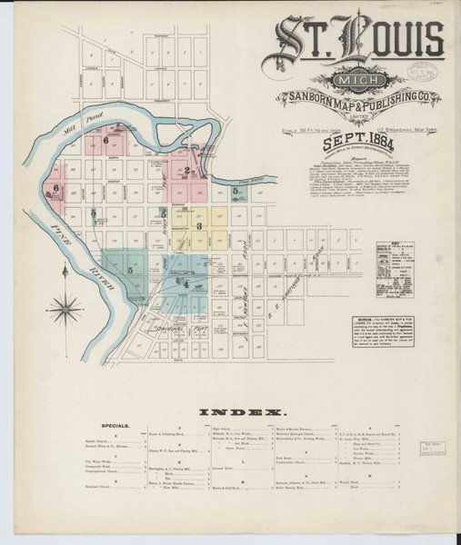 Saint Louis Michigan 1884 - Fire Insurance Index - Old Map Reprint