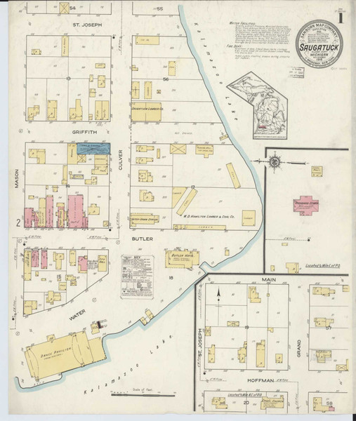Saugatuck Michigan 1916 - Fire Insurance Index - Old Map Reprint