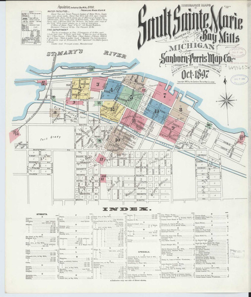 Sault Sainte Marie Michigan 1897 - Fire Insurance Index - Old Map Reprint