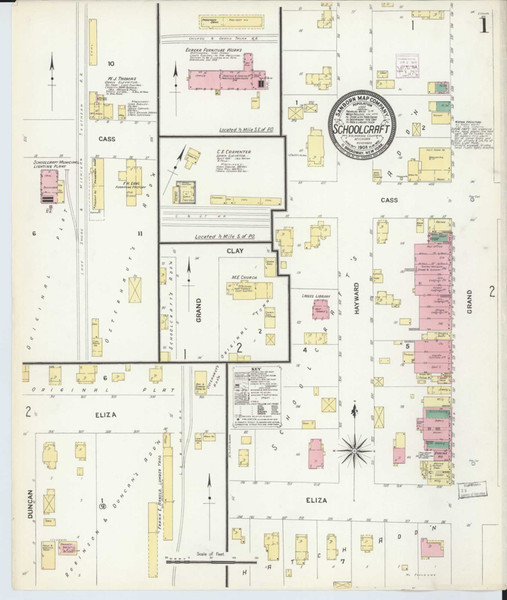 Schoolcraft Michigan 1908 - Fire Insurance Index - Old Map Reprint