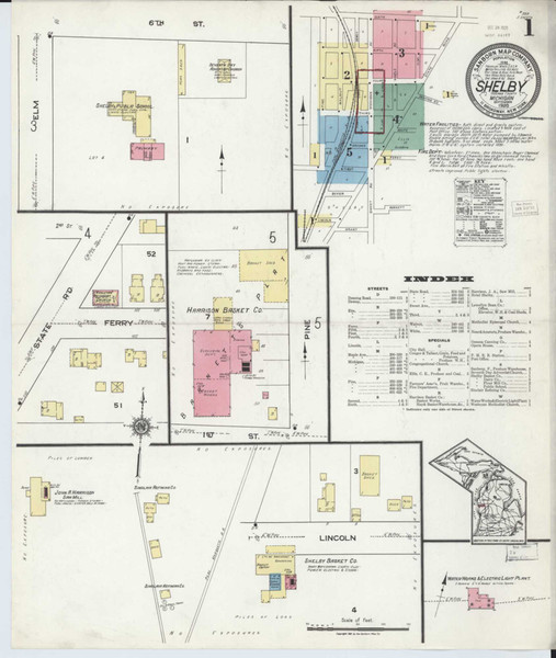 Shelby Michigan 1920 - Fire Insurance Index - Old Map Reprint