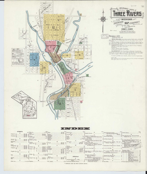 Three Rivers Michigan 1916 - Fire Insurance Index - Old Map Reprint