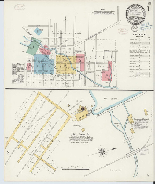 West Branch Michigan 1898 - Fire Insurance Index - Old Map Reprint