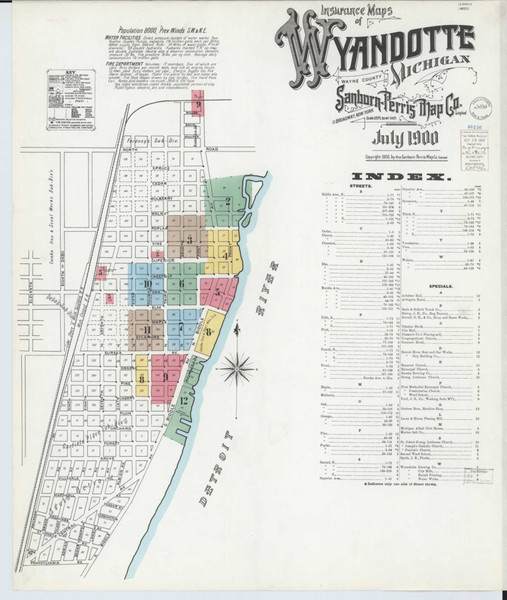 Wyandotte Michigan 1900 - Fire Insurance Index - Old Map Reprint
