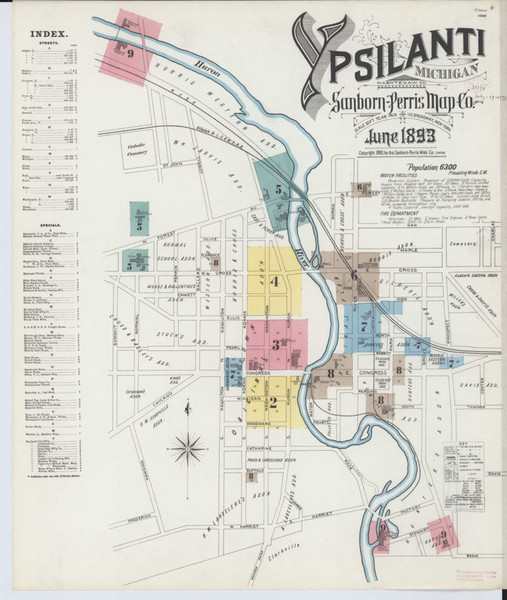 Ypsilanti Michigan 1893 - Fire Insurance Index - Old Map Reprint