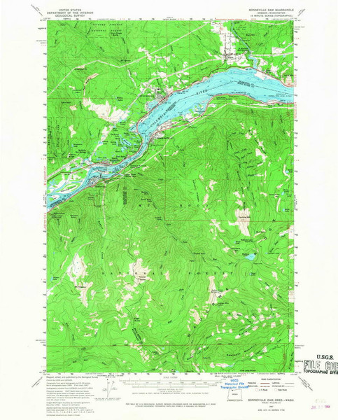 Bonneville Dam, Oregon 1957 (1968) USGS Old Topo Map Reprint 15x15 WA Quad 282266