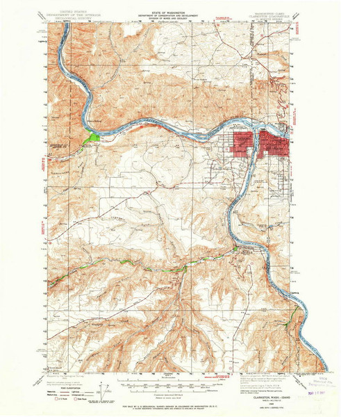 Clarkston, Washington 1945 (1965) USGS Old Topo Map Reprint 15x15 WA Quad 240539