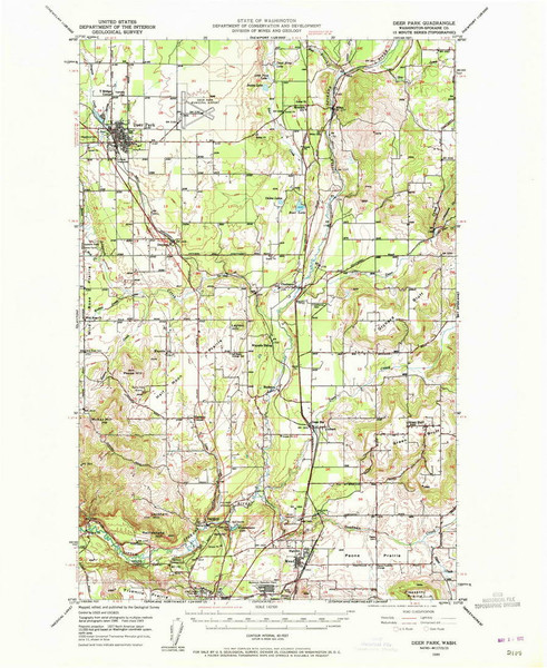 Deer Park, Washington 1949 (1960) USGS Old Topo Map Reprint 15x15 WA Quad 240827