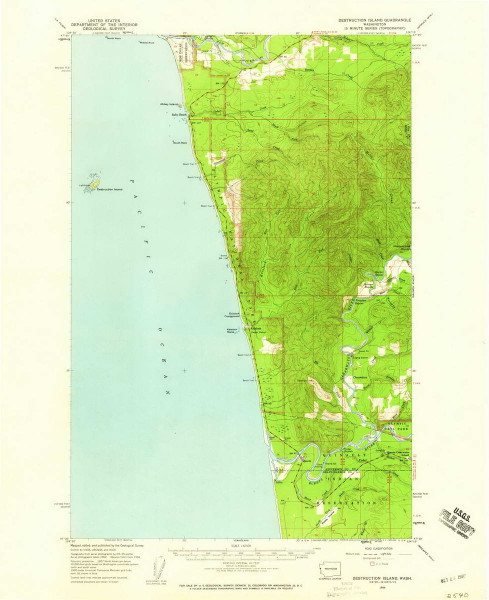 Destruction Island, Washington 1956 (1959) USGS Old Topo Map Reprint 15x15 WA Quad 240844