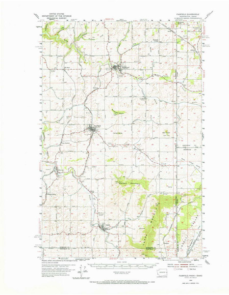 Fairfield, Washington 1954 (1965) USGS Old Topo Map Reprint 15x15 WA Quad 241102
