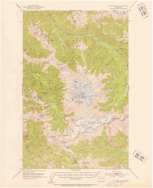 Glacier Peak, Washington 1950 (1954) USGS Old Topo Map Reprint 15x15 WA Quad 241306