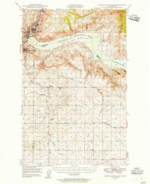 Grand Coulee Dam, Washington 1948 (1955) USGS Old Topo Map Reprint 15x15 WA Quad 241370