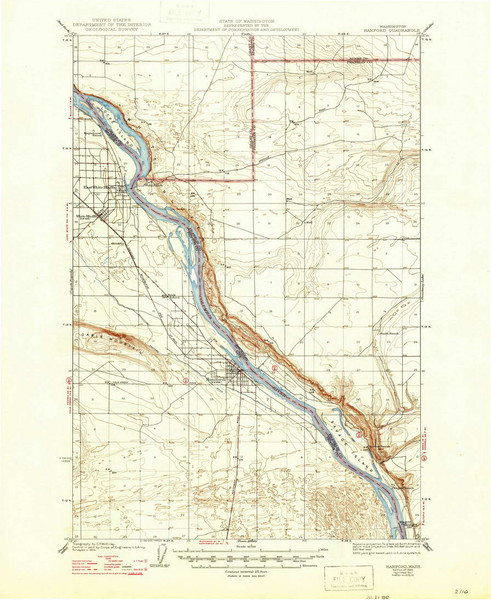Hanford, Washington 1924 (1947) USGS Old Topo Map Reprint 15x15 WA Quad 241468