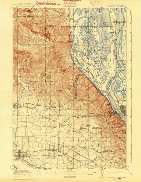 Hillsboro, Oregon 1918 (1943) USGS Old Topo Map Reprint 15x15 WA Quad 282583
