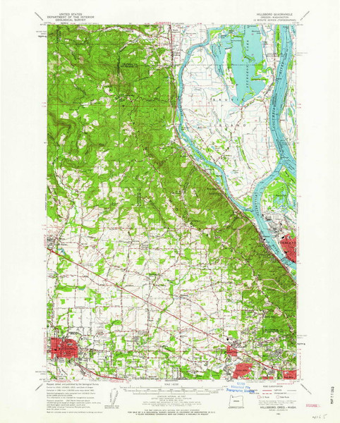 Hillsboro, Oregon 1961 (1963) USGS Old Topo Map Reprint 15x15 WA Quad 282585