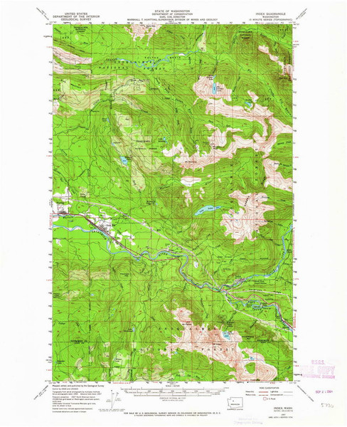 Index, Washington 1957 (1964) USGS Old Topo Map Reprint 15x15 WA Quad 241656