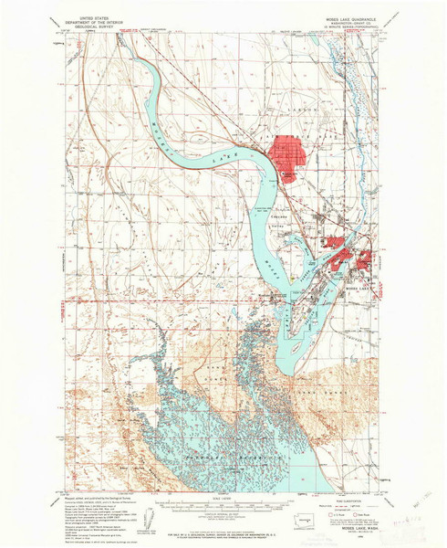 Moses Lake, Washington 1956 (1962) USGS Old Topo Map Reprint 15x15 WA Quad 242435