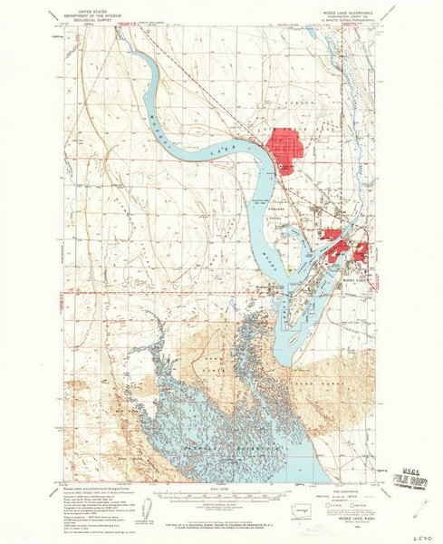 Moses Lake, Washington 1956 (1960) USGS Old Topo Map Reprint 15x15 WA Quad 242436