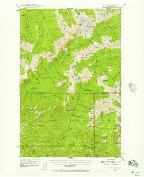 Mt. Steel, Washington 1947 (1957) USGS Old Topo Map Reprint 15x15 WA Quad 242760