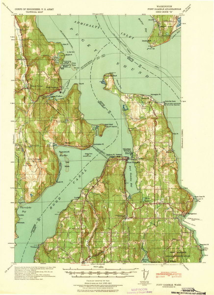 Port Gamble, Washington 1940 (1940) USGS Old Topo Map Reprint 15x15 WA Quad 243220